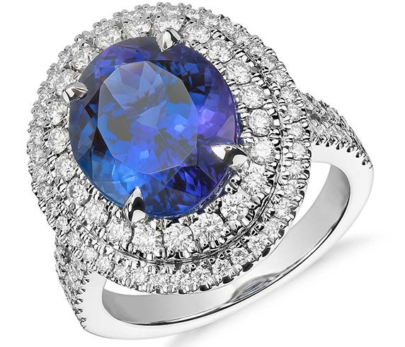 Double Halo Oval Tanzanite ring